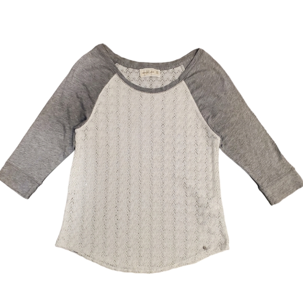 Abercrombie Fitch Top Womens Size XS White 3/4 Sleeve Scoop Neck Crochet Shirt - Picture 3 of 10